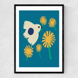 Dandelion Bird Narrow Black Frame