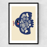 Bird With Worm Narrow Black Frame