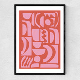 Abstract Shapes 21 in Pink and Red Narrow Black Frame