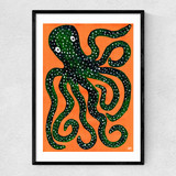 Green Octopus on Orange