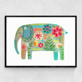 Floral Elephant Narrow Black Frame