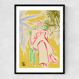 Reading Among Palm Trees Narrow Black Frame