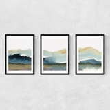 Blue Ink Triptych Narrow Black Frame
