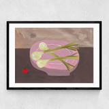 Pink Bowl of Spring Onions Narrow Black Frame