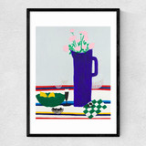 Blue Vase on Table Narrow Black Frame