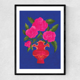 Blue Floral Vase Narrow Black Frame