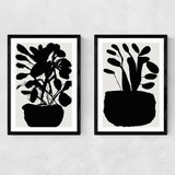 Potted Plant Silhouette Set Narrow Black Frame