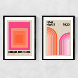 Pink and Orange Bauhaus Set Narrow Black Frame