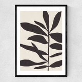 Linocut Branch III White Black Narrow Black Frame