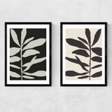 Linocut Branch Set Narrow Black Frame