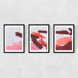 Pink Brush Tryptich Narrow Black Frame