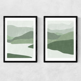 Green Landscape Set Narrow Black Frame