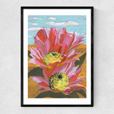 Pink Desert Cactus Flower Narrow Black Frame