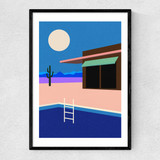 Desert House By Night Narrow Black Frame