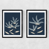Navy Flowers Diptych Narrow Black Frame