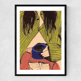Morning Coffee and a Book Narrow Black Frame