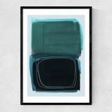 Teal Shapes I Narrow Black Frame