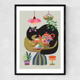Cat Tea Party Narrow Black Frame