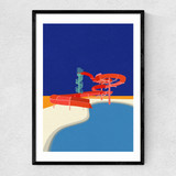 Pool with Water Slide Narrow Black Frame