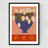 Blue Vase, White Flowers Narrow Black Frame