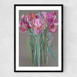 Grey Flowers Narrow Black Frame