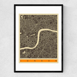 London Map b/w by Jazzberry Blue Narrow Black Frame
