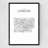 City Map London Narrow Black Frame