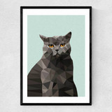 Cat British Blue Narrow Black Frame