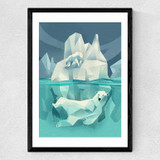 Swimming Polar Bear Medium Black Frame