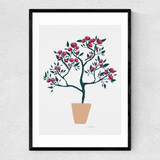 Potted Roses Narrow Black Frame
