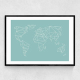 Geometric World Map Mint Narrow Black Frame