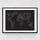 Geometric World Map Black