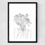 Line Art Flower Head Medium Black Frame