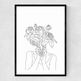 Line Art Flower Head Narrow Black Frame