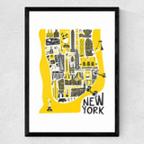 Manhattan Map by Fox and Velvet Medium Black Frame