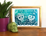 Day of the Dead Turquoise Skull Metallic Foil Unframed Print