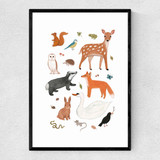 Woodland animals Narrow Black Frame