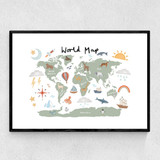 World Map in green Narrow Black Frame