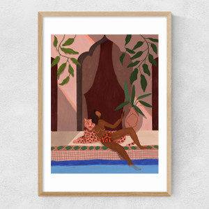 Holiday with Pet Leopard Narrow Oak Frame