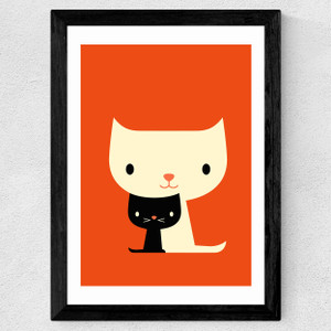 Dicky Bird - Two Cats Wide Black Frame