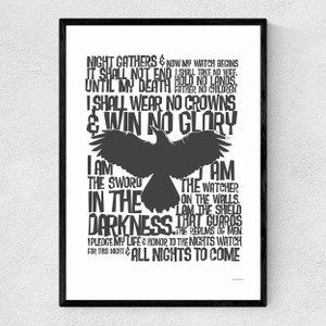 The Nights Watch Oath Print - Game of Thrones Narrow Black Frame