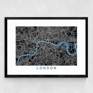 London Map Negative Medium Black Frame