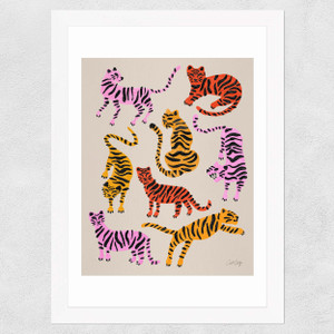 Pink Yellow Tiger Wide White Frame