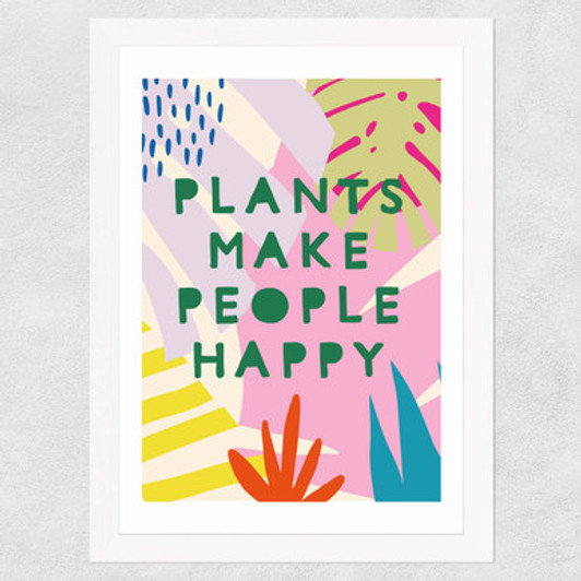 Plants Make People Happy Wide White Frame