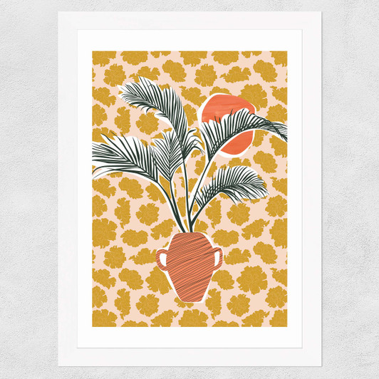 Potted Palm Tree Wide White Frame