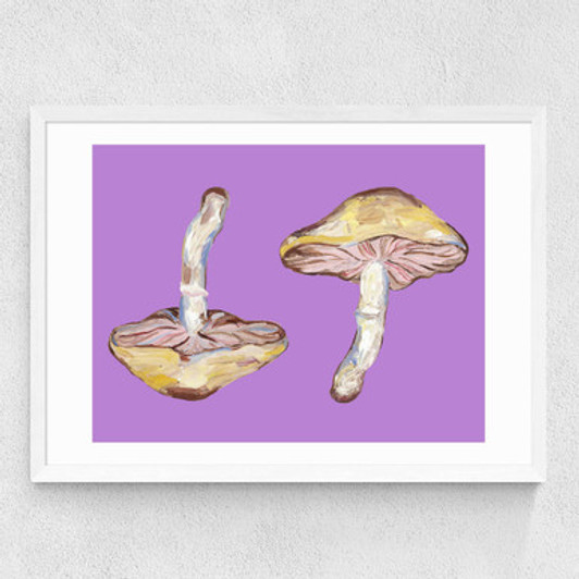 Mushrooms on Purple Medium White Frame