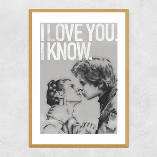 Han and Leia Kiss Black and White Narrow Oak Frame