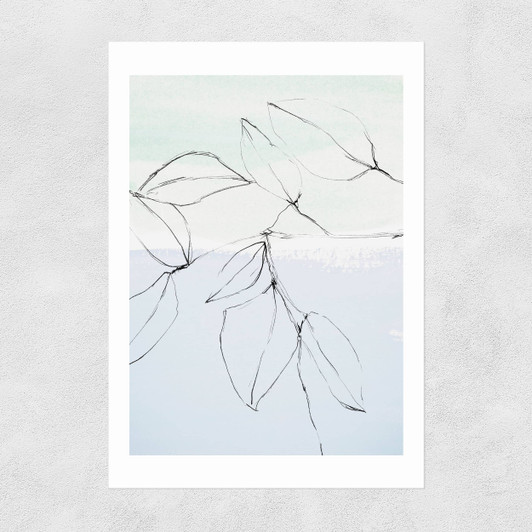 Leaves On Pastel Blue & Mint Narrow Black Frame