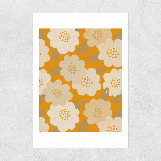 Beige Flower Pattern Narrow Black Frame