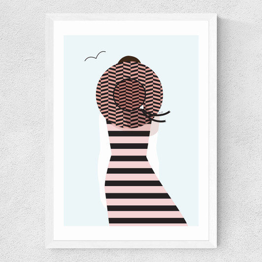 Girl In A Straw Hat Medium White Frame
